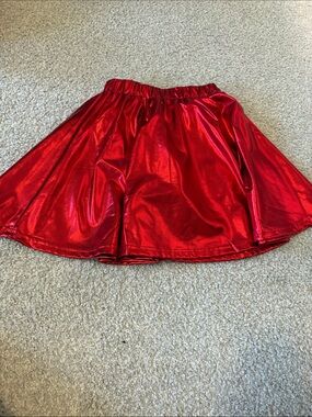 Girls Shiny Red Metallic Flare Skirt